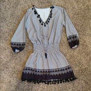 NWOT Black and White Patterned Dress with Tassels